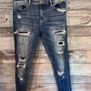 KanCan Distressed Mid Rise Ankle Skinny Blue Jeans